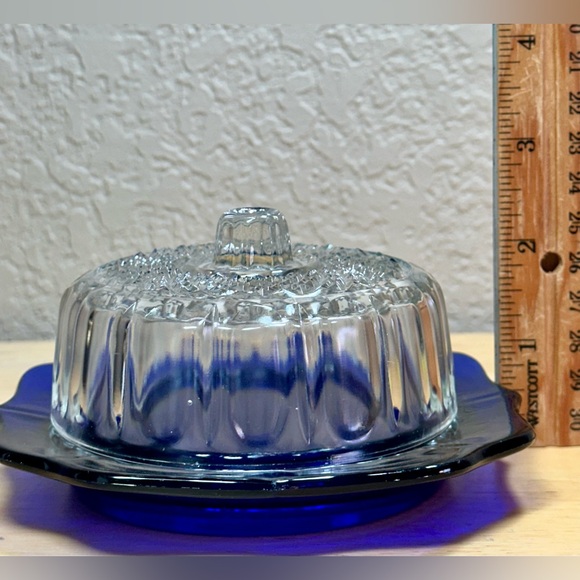 Imperial Glass Cobalt Blue Cheese Serving Dish With Lid Vintage 5" - Picture 13 of 16